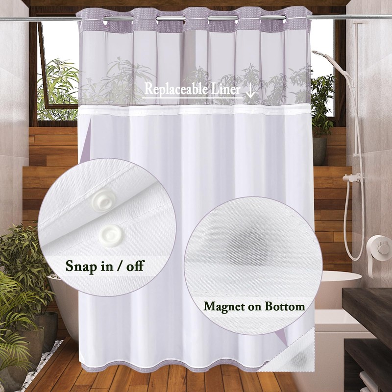 Gibelle No Hook Waffle Weave Shower Curtain with Snap-in Fabric