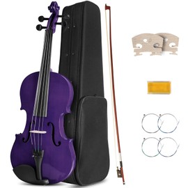 Ceciliec 16 Inch Acoustic Viola Set, Beginner Handmade Varnish Solid Wood Viola for Adults, Students, Musical Instrument Viola Set with Case, Bow, Rosin, Bridge and Strings,Purple