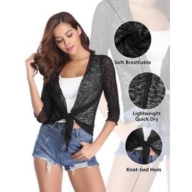 Gyabnw Women's Chiffon Bolero Festive 3/4 Sleeve Elegant Cardigan Short Summer Cardigan Lightweight Shrug, black, S
