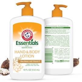 Arm and Hammer Essentials Hand & Body Lotion For Women and Men with Vitamin E 18oz Shea Butter Moisturizing Lotion for Dry Skin, Softness, and Hydration
