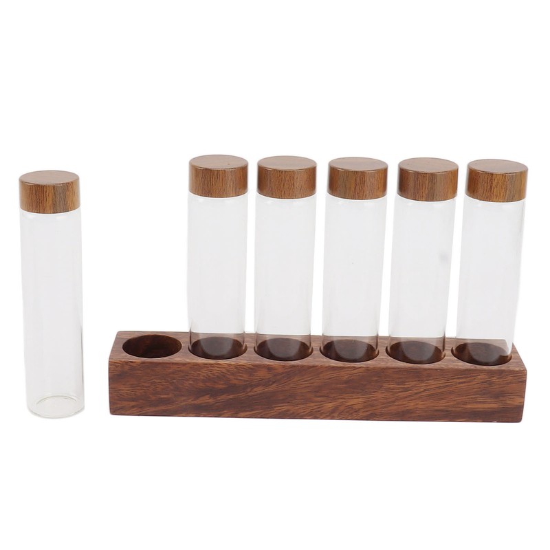 Coffee Bean Storage Tubes with Walnut Wood Stand Lid Glass