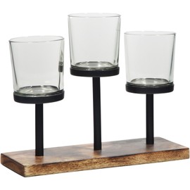 Elegant, Decorative Votive Candle Holder Centerpiece, 3 Glass Votive Cups On Wood Base/ Tray for Wedding Decoration Dining Table