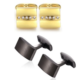 4 pairs Honey Bear Cufflinks For Mens - Rectangle Stainless Steel for Business Wedding Gift,Silver, Black,Gold (without box)