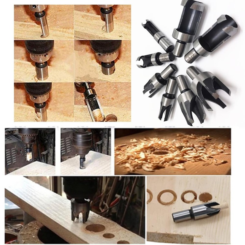 8Pcs Wood Plug Cutter Drill Bit Set, High Carbon Steel