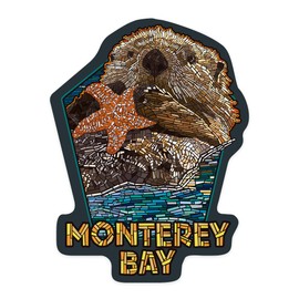 Die Cut Sticker Monterey Bay, California, Mosaic, Otter, Vinyl Sticker, (Waterproof Decal for Cars, Water Bottles, Laptops, Coolers), Large