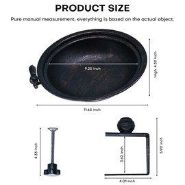 Hongshifu 12in Deck-Mounted Vintage Bird Bath with Adjustable Steel Clamp - Lightweight Detachable Metal Bowl for Railing, Balcony, Yard and Garden - Rustproof and Easy to Clean