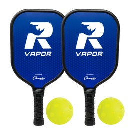Champion Sports Aluminum Pickleball Paddle Set: Rhino Vapor Pickleball Paddle - Indoor or Outdoor Pickle Ball Paddles - Blue/Black Racket & White/Black Rackets with Two Pickleballs