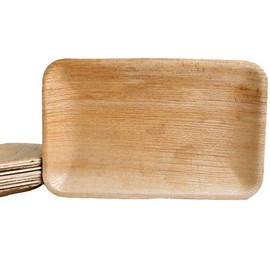 KOKA Palm Leaf Disposable Plates Rectangular Environmentally Friendly Disposable Tableware Compostable Outdoor 15 x 23 cm Pack of 10