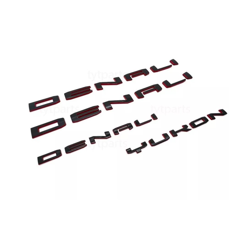 GMC Black Red Door Rear Denali Yukon Emblems Letters 2021-2025