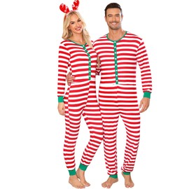 SWOMOG Mens Matching Family Onesie Pajamas Sets Christmas Couple One-Piece Romper Holiday Sleepwear Soft Stripe Clothing