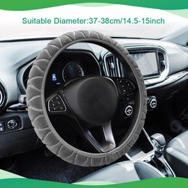 QZTYTY Fuzzy Car Steering Wheel Cover, Steering Wheel Cover Women, Comfortable & Warm Steering Wheel Protector for Car Decorations, Anti-Slip Fluffy Car Wheel Covers Fit Sedans, SUVs, Vans (Gray)