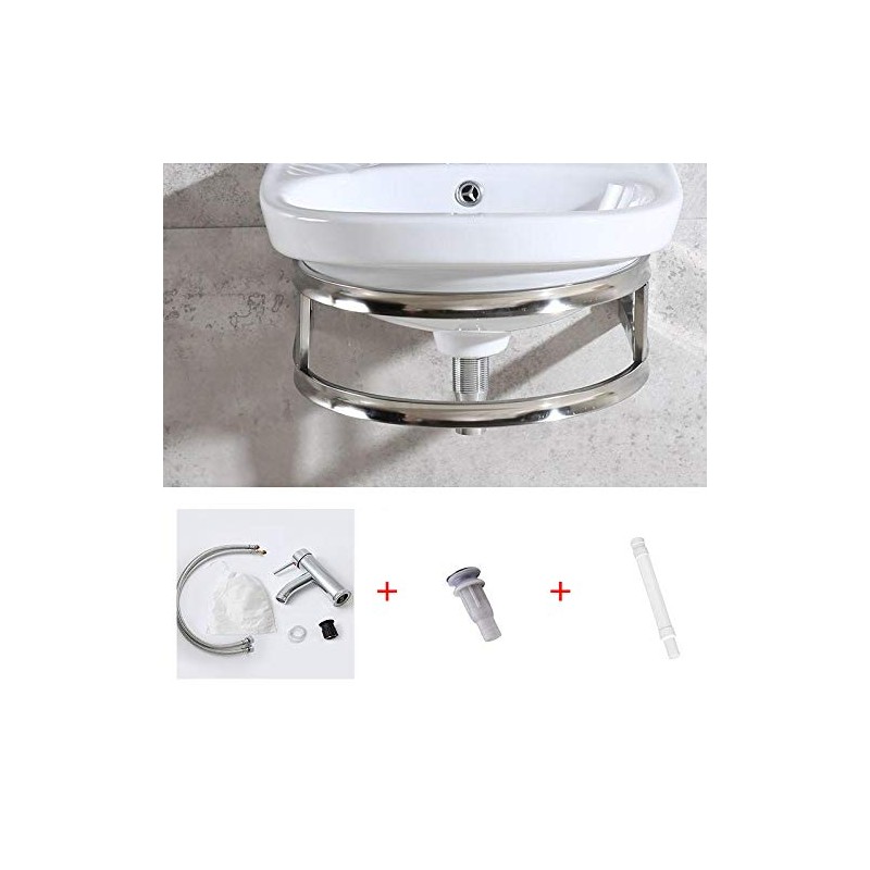 Kelendle 16" Small Ceramic Sink with Faucet and Bracket Wall