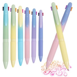 CXRYLZ 6PCS 4 in 1 Multicolor Ballpoint Pens, 0.5mm Fine Point Colored Pen with Long-Lasting Ink, Retractable Cute Pen Comfort Colored Pens for Schools Hospitals Nurse (12 colors)