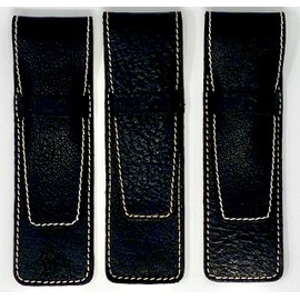 DiLoro Full Grain Genuine Buffalo Leather Black Pen Cases Set of 3