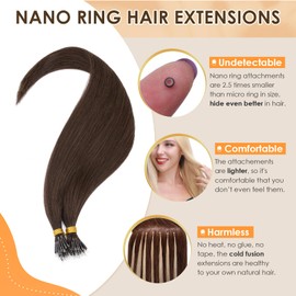 Elailite Nano Ring Extension Real Human Hair Cold Fusion With Nano Beads Remy Hair 50 Strands 35g Straight (#2 Dark Brown, 14 Inch)