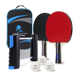 LOKI Table Tennis Bat Set with Net and 3-Star Balls - Premium Table Tennis Bat with ITTF Approval - Extendable Net - Carry Bag