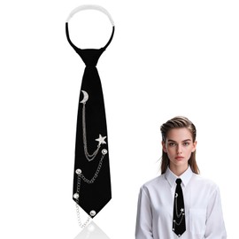 LJBFNN Womens Tie, Black Clip on Ties for Women with Artificial Pearl Accessory Punk Chain Necktie for Casual Cosplay School (Black,silver)