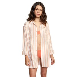 RVCA Women's Solstice Button Up Swimwear Throw, Solstice Button Up/Canyon Rose, s