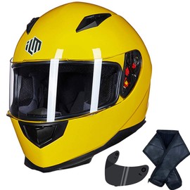 ILM Full Face Motorcycle Street Bike Helmet with Removable Winter Neck Scarf + 2 Visors DOT Model-JK313 (XL, Yellow)