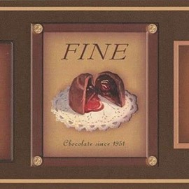 CONCORD WALLCOVERINGS ™ Wallpaper Border Vintage Pattern Chocolate Candies for Cottage Kitchen Dining Room, Green Brown, 15 ft by 7 in 687820