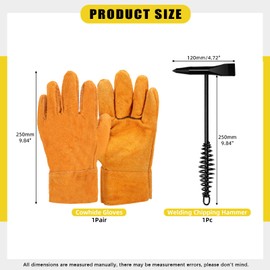 Mardatt 10 Inch Welding Chipping Hammer Coil Spring Handle and 10 Inch Welding Gloves for Removing Slag and Welding Residue