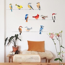 Watercolor Birds Wall Decal，Little Bird Wall Art Decals Stickers，Birds on Wire DIY Murals Wallpaper Decor，Kids Peel and Stick Removable Nursery Bedroom Living Art décor，Vinyl Home Decoration