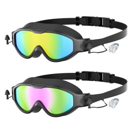 Senders 2 Pack Swimming Goggles Wide Vision Swim Goggles attached Ear Plugs Nose Clip Anti Fog UV Protection No Leakage Clear Vision for Adults Men Women