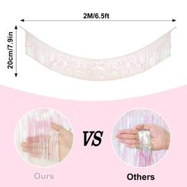 G2PLUS 2m Iridescent White Fringe Garland, 20cm Holographic Tinsel Fringing, Glitter Tinsel Garland, Shiny Backdrop Party Streamers for Birthday Wedding Prom Decoration