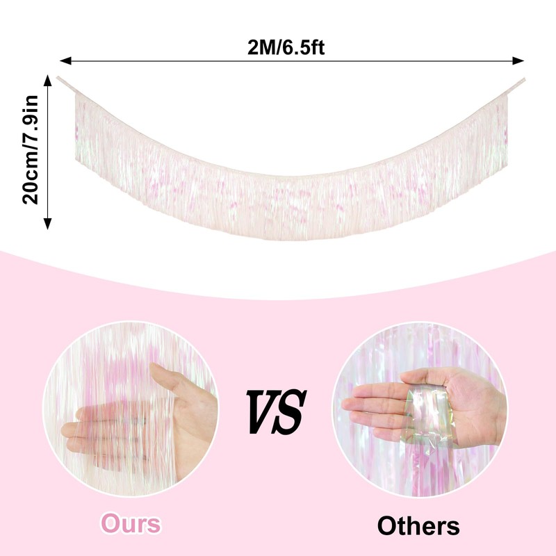 G2PLUS 2m Iridescent White Fringe Garland, 20cm Holographic Tinsel Fringing,