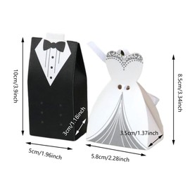 AIMALL 100PCS Dress Candy Boxes, Creative European-Style Suit & Gown Design, Wedding Favor Boxes, 300g White Cardboard, Mixed Tuxedo and Double-Breasted Gown