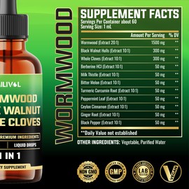Wormwood Liquid Drops - Wormwood Extract Tincture with Black Walnut, Whole Cloves & 8 More Herbs - 2 Fl Oz for 60 Days Supply
