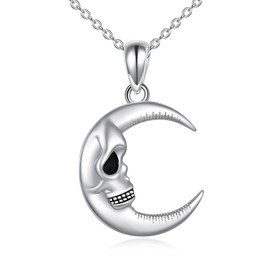 VONALA Skull/Lily/Mermaid/Daisy Moon Necklace Women's Silver 925 Crescent Moon Pendant Necklace Jewellery Gifts for Women Girls, Sterling Silver
