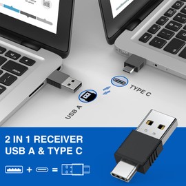 DINOSTRIKE 2 in 1 Type C and USB Presentation Clicker for Powerpoint Presentations,RF 2.4GHz Wireless Presenter Remote Slide Advancer with Volume Control for Mac Laptop Computer Office Classroom