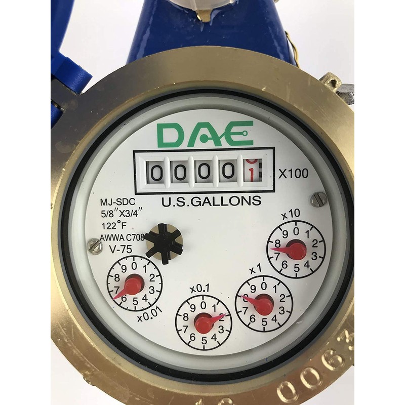 DAE V-75 Vertical Water Meter, 3/4” NPT Couplings, Measuring in
