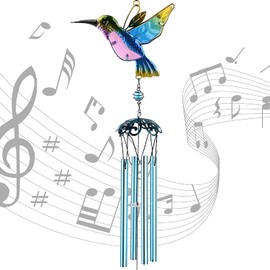 Hummingbird Wind Chimes, 4 Metal Tubes, Bird Wind Chimes, Garden Outdoor, Outdoor/Indoor Decoration, Yard Decorations, Memorial Wind Chimes for Mothers Garden Patio Backyard Home Decor (Blue Bird)