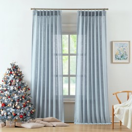 WEST LAKE Dusty Blue Bailey Pinch Pleat Curtains 84 Inches Long,Semi Sheer Pinch Pleated Drapes for Bedroom Living Room,Back Tab Hooks Window Treatment for Traverse Curtain Rod,40" Wx84 L,2 Panels