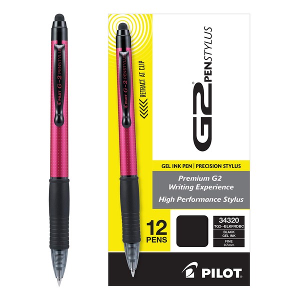 PILOT G2 Pen Stylus, Fine Point, Red Barrel, Black Ink,