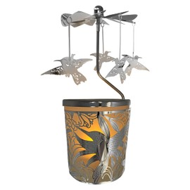 Hummingbird Candle Holder - Hanging Silver Rotating Hummingbirds - Scandinavian Home Decor - Smokeless Tea Light Candle Included - Measures 6.25" H