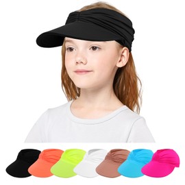 TAGVO Children's Visor Cap Sun Hat for Girls and Boys 3-9 Years, UV Protection Summer Hat, Wide Brim with Breathable Sweatband, Elastic Beach Hat, Golf Tennis Cap for Outdoor Sports, black, Unit size