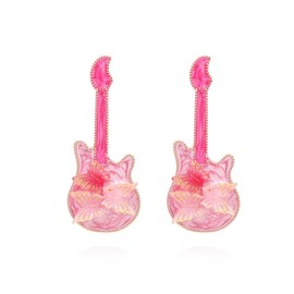 Music Guitar Statement Stud Earrings Enamel Electric Instrument Butterfly Dangle Drop Earring Delicate Birthday Jewelry Gifts for Women Musician (Pink)