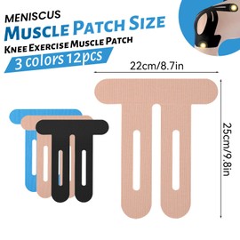 12PCS Kinesiology Tape for Knees, Breathable Elastic Athletic Muscle Tape Strips Flexible, Tape for Knee Pain, Waterproof Effective Protection for Knees, Precut Kinesiology Tape for Knees (Blue, Black, Flesh-Colored)