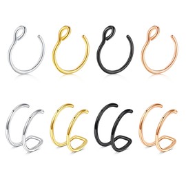 Briana Williams Fake Nose Ring Hoop for Women Fake Lip Ring Piercings Faux Clip on Helix Cartilage Earring Cuff