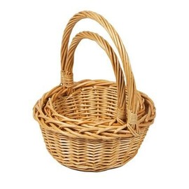Woodluv Set of 2 Rnd Wicker Hamper Gift Basket With Long Carry Handles, Natural