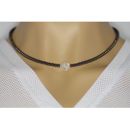 Haematin Jewellery Necklace Haematin Necklace with Quartz Crystal Ball Clasp 925 Sterling Silver Model Number 4024, Gemstone, Hematite