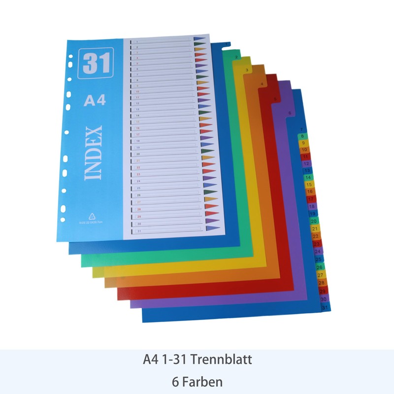 JALVPI 2 x 31-Piece A4 Index Dividers for Folders, Plastic,