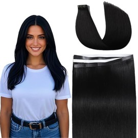 Lacer One Piece Tape in Hair Extensions 16inch Wide Tape in Hair Extensions Jet Black Invisible Hair 50 Grams DIY One Piece Long Tape Weft Natural Hair for Women