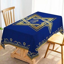 Hafangry Passover Hanukkah Tablecloth Jewish Chanukah Star of David Table Decoration Menorah Festival Day Home Kitchen Dining Room Indoor Outdoor Table Decor-60×84inch
