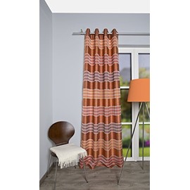 BB-Toy-Trades Ready-to-Use Curtain with Eyelet Curtain Window Curtain Striped 1 Piece Opaque with Horizontal Stripes W x H 140 x 245 cm in Colour Copper
