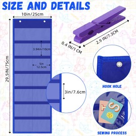 Reallnaive 2 Set Class Jobs Pocket for Classroom, 2 Pocket Chart with 24 Wooden Clips Classroom Management Tools Behavior Clip Chart for Class Management Educational Behavior(Blue)