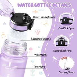 HoneyHolly Children's Water Bottle, 500 ml, Reusable with Time Scale, Water Bottle, Leak-Proof Sports Bottle, Water Bottle for Running, Cycling, Work, School, Gym
